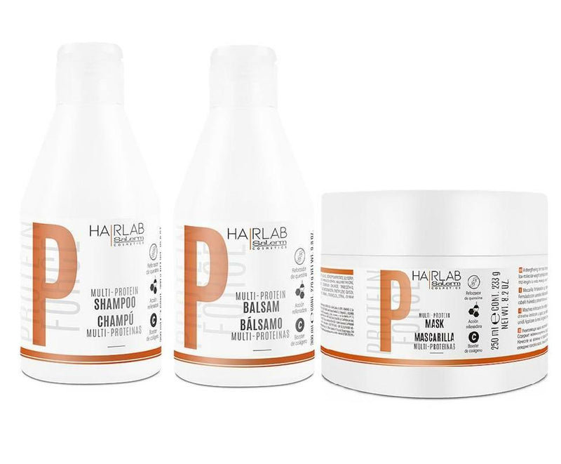 Salerm Cosmetics HAIRLAB MULTI-PROTEIN STRENGTHENING 3-PIECE KIT for Damage Hair,  Shampoo 10.6oz + Balsam 9.8oz + Mask 8.2oz