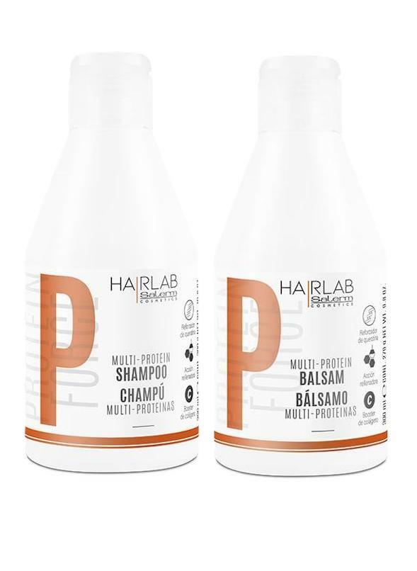 Salerm Cosmetics HAIRLAB MULTI-PROTEIN STRENGTHENING 2-PIECE KIT for Damage Hair,  Shampoo 10.6oz + Balsam 9.8oz