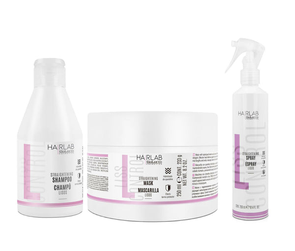 Salerm Cosmetics HAIRLAB  STRAIGHTENING 3-PIECE KIT for Damage Hair,  Shampoo 10.6oz + Mask 8.2oz + Spray 8.4 fl.oz