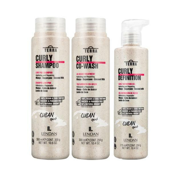 Lendan Curly Cuban Spirit 3-PIECE DEFINITION KIT  by Terra with Low Poo Shampoo 10.6 oz + Co-Wash Treatment 10.4 oz + Curl Defining Gel 9.7 oz