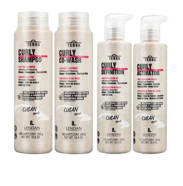 Lendan Curly Cuban Spirit 4-PIECE KIT by Terra with Low Poo Shampoo 10.6 oz + Co-Wash Treatment 10.4 oz + Curl Defining Gel 9.7 oz + Curl Activator Cream 9.0 oz