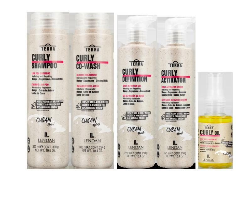 Lendan Curly Cuban Spirit 5-PIECE KIT by TERRA with Low Poo Shampoo 10.6 oz + Co-Wash Treatment 10.4 oz + Curl Defining Gel 9.7 oz + Curl Activator Cream 9.0 oz + Curly Oil 2.5 fl.oz
