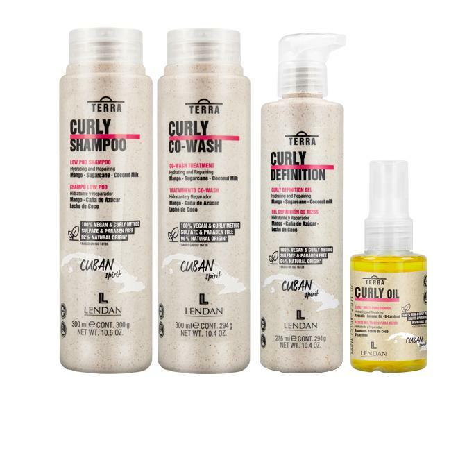 Lendan Curly Cuban Spirit 4-PIECE DEFINITION & OIL KIT  by Terra with Low Poo Shampoo 10.6 oz + Co-Wash Treatment 10.4 oz + Curl Defining Gel 9.7 oz + Curly Oil 2.5 fl.oz