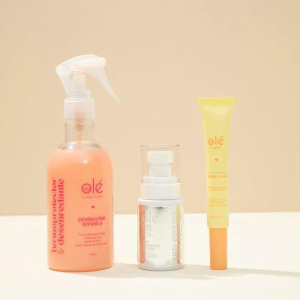 OLÉ Control & Shine Pack - Detangling Thermoprotector + Anti-Frizz Anti-Humidity Spray + Anti-frizz Styling Hair Slik Pestañina (Frizz Emergency)