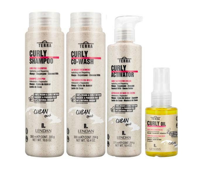 Lendan Curly Cuban Spirit 4-PIECE ACTIVATOR  & OIL KIT by Terra with Low Poo Shampoo 10.6 oz + Co-Wash Treatment 10.4 oz + Curl Activator Cream 9.0 oz + Curly Oil 2.5 fl.oz