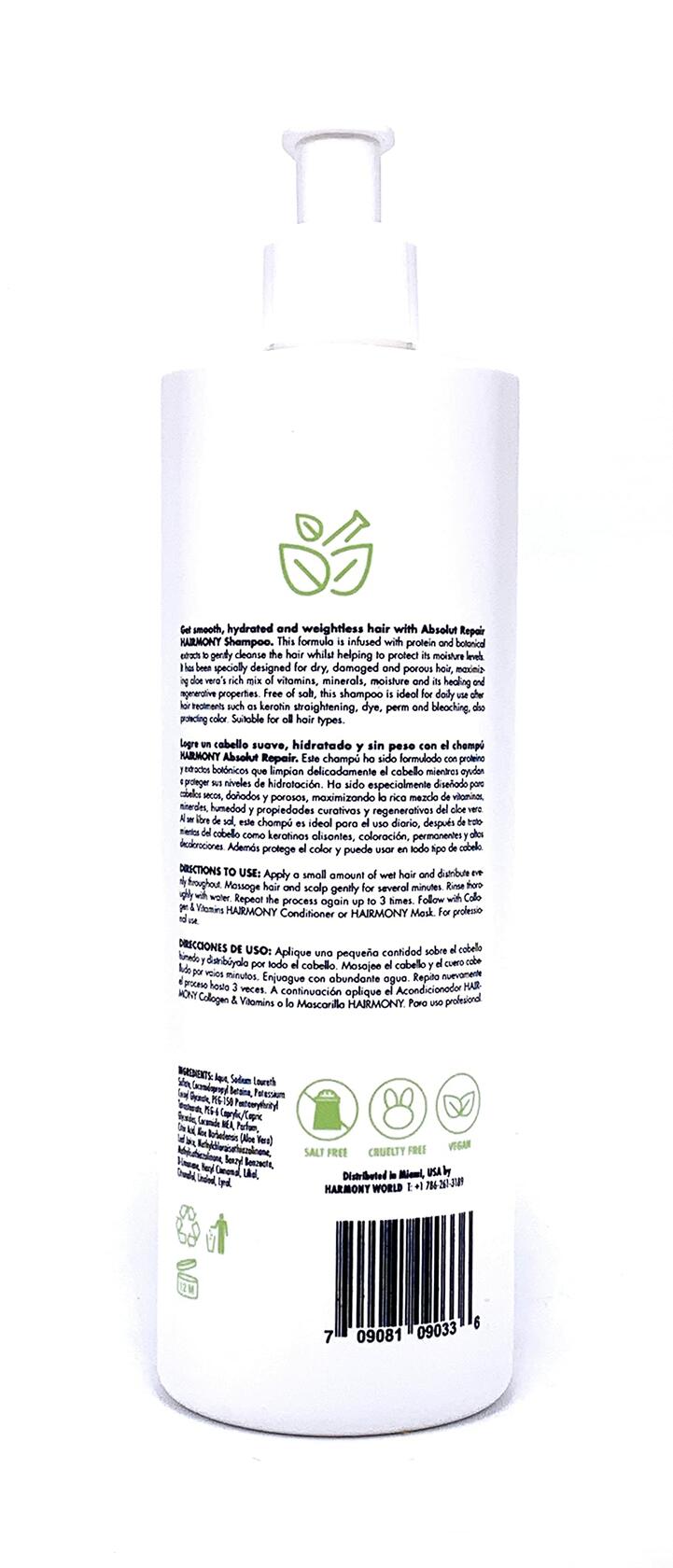 Hairmony Professional Hair Kit for Strengthening & Damaged Hair, Absolute Repair Shampoo + Collagen & Vitamins Conditioner - Kit Shampoo Absolute Repair y Acondionador de Colageno y Vitaminas para el cabello
