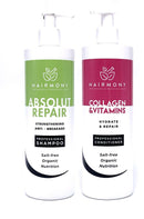 Hairmony Professional Hair Kit for Strengthening & Damaged Hair, Absolute Repair Shampoo 32 fl.oz.  + Collagen & Vitamins Conditioner 32 fl.oz - Kit Shampoo Absolute Repair y Acondionador de Colageno y Vitaminas para el cabello