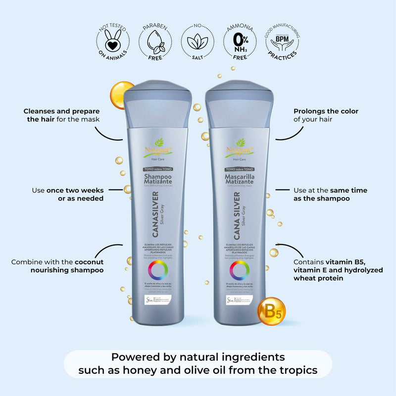 Naissant Professional Silver Grey - Cana Silver Matiz Hair Color Intensifier and Tone Corrector. - Shampoo/Mask Bundle