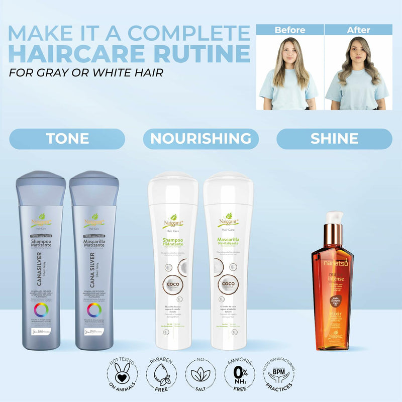 Naissant Professional Silver Grey - Cana Silver Matiz Hair Color Intensifier and Tone Corrector. - Shampoo/Mask Bundle