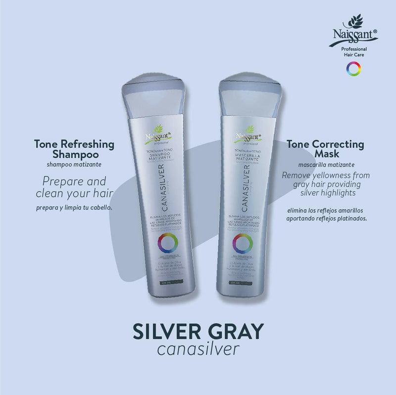 Naissant Professional Silver Grey - Cana Silver Matiz Hair Color Intensifier and Tone Corrector. - Shampoo/Mask Bundle