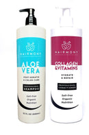 Hairmony Professional Hair Kit for Post-Keratin & Color Care, Aloe Vera Shampoo 32 fl.oz.  + Collagen & Vitamins Conditioner 32 fl.oz - Kit Shampoo Aloe Vera y Acondionador de Colageno y Vitaminas para el cabello