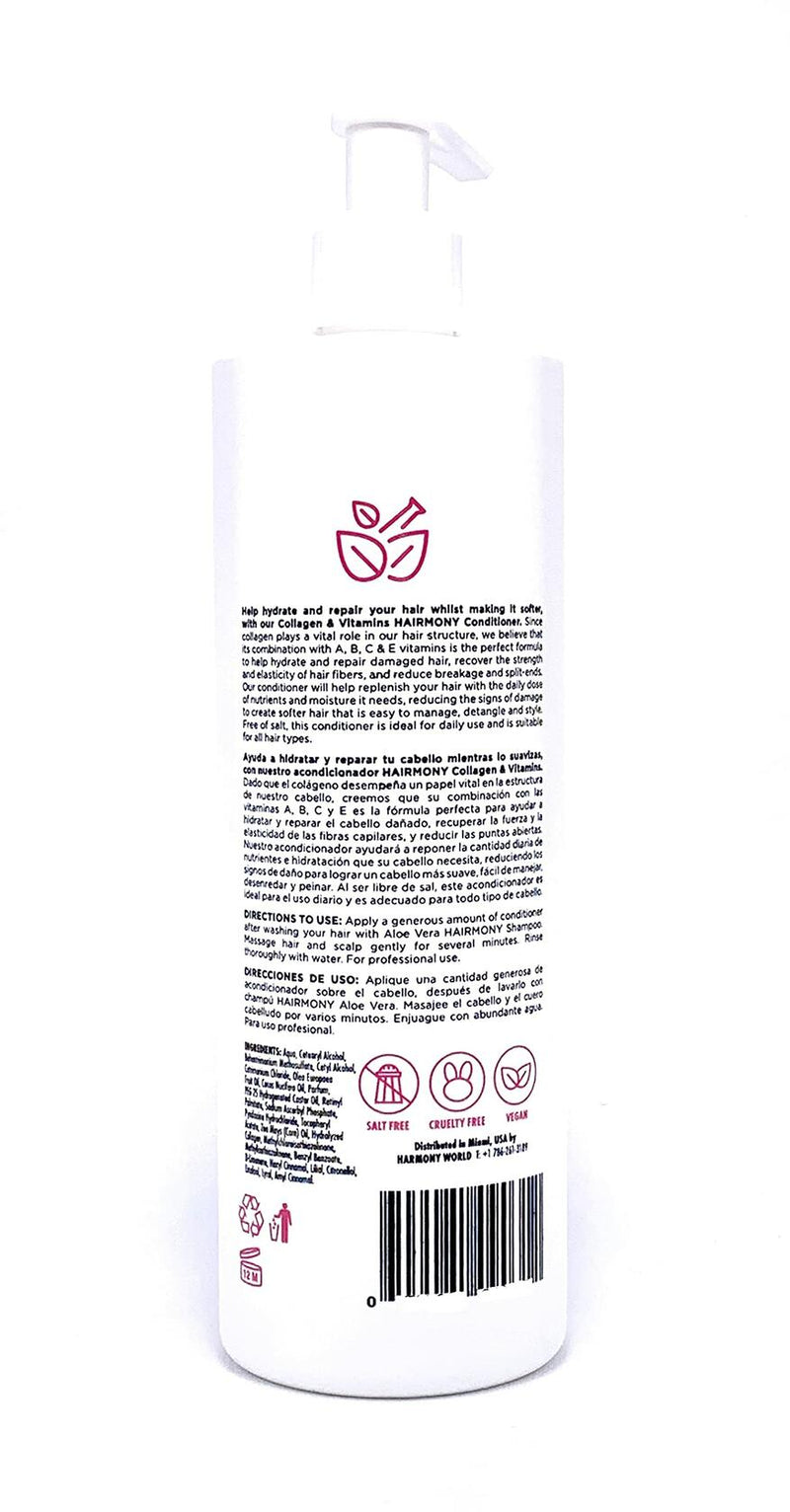 Hairmony Professional Hair Kit for Post-Keratin & Color Care, Aloe Vera Shampoo 32 fl.oz.  + Collagen & Vitamins Conditioner 32 fl.oz - Kit Shampoo Aloe Vera y Acondionador de Colageno y Vitaminas para el cabello