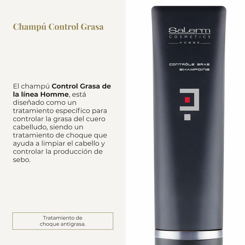 SALERM - Shampoo for Oily Hair - Homme Controle Gras Shampoo - 250 ml - Cleans Hair - Mantain a Clean and Balanced Look - Lightweight Refreshing Formula