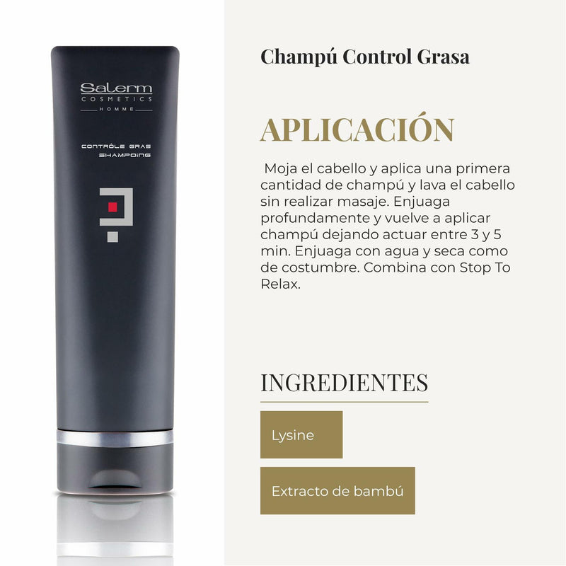 SALERM - Shampoo for Oily Hair - Homme Controle Gras Shampoo - 250 ml - Cleans Hair - Mantain a Clean and Balanced Look - Lightweight Refreshing Formula