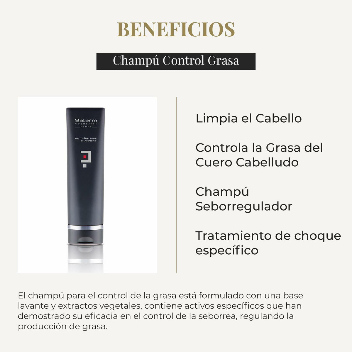 SALERM - Shampoo for Oily Hair - Homme Controle Gras Shampoo - 250 ml - Cleans Hair - Mantain a Clean and Balanced Look - Lightweight Refreshing Formula
