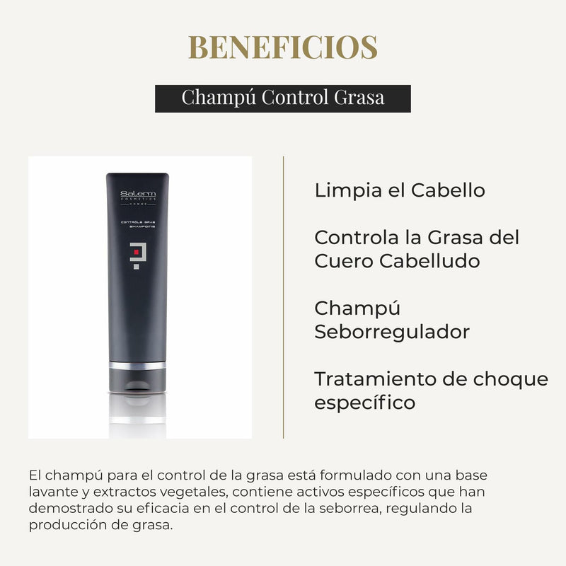 SALERM - Shampoo for Oily Hair - Homme Controle Gras Shampoo - 250 ml - Cleans Hair - Mantain a Clean and Balanced Look - Lightweight Refreshing Formula