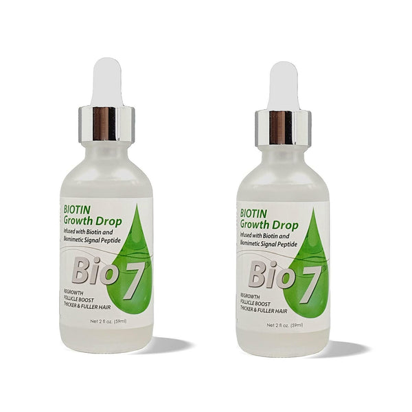 BIO7 BIOTIN GROWTH DROP INFUSED BIOMIMETIC SIGNAL PEPTIDE – 2 Fl Oz  (2 Pack) – Improve the Appearance of Hair Loss By Looking Visibly Longer, Thicker, Boost Follicle Growth – By Natures
