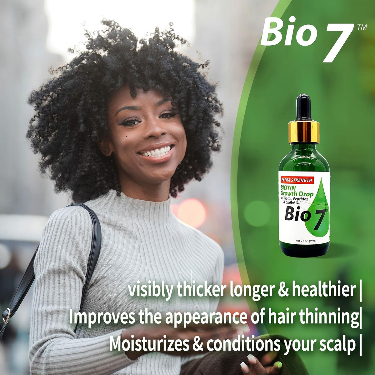 BIO7 BIOTIN GROWTH DROP EXTRA STRENGTH WITH BIOTIN, PEPTIDES, CHEBE OIL - 2 Fl Oz (2 Pack) - Helps Hair Appear Visibly Thicker, Longer, and HealthierExtra Strength Complex Formula With Chebe Oil For Hair Growth By Natures