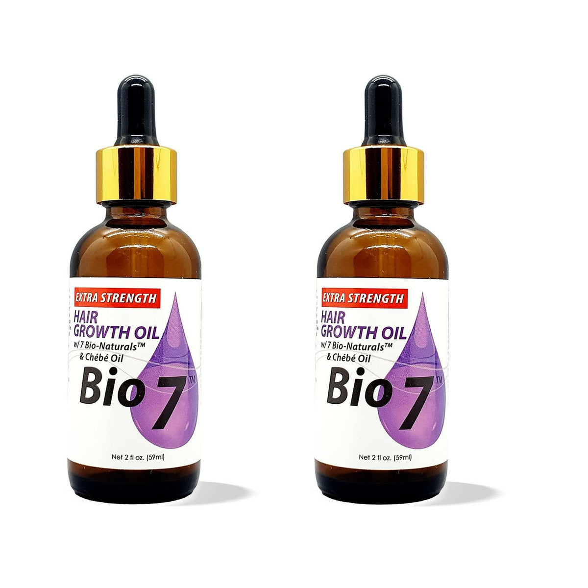BIO7 EXTRA STRENGTH HAIR GROWTH OIL W/ 7 BIO-NATURALS CHEBE OIL - 2 Fl Oz (2 Pack) - Strengthen, Thicken and Grow Your Hair, Condition Your Scalp, Prevent Hair Breakage, Supply Valuable Nutrients To Hair and Scalp - By Natures