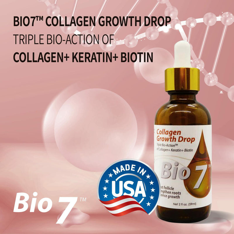 BIO7 COLLAGEN HAIR GROWTH DROP TRIPLE BIO-ACTION OF COLLAGEN + KERATIN + BIOTIN - 2 Fl Oz (2 Pack) - Boost Follicle, Strengthen roots, Enhance Hair Growth, Repair and Grow Damaged Hair, Improve Hair Density, Strengthens Hair Shaft - Keratin, By Natures
