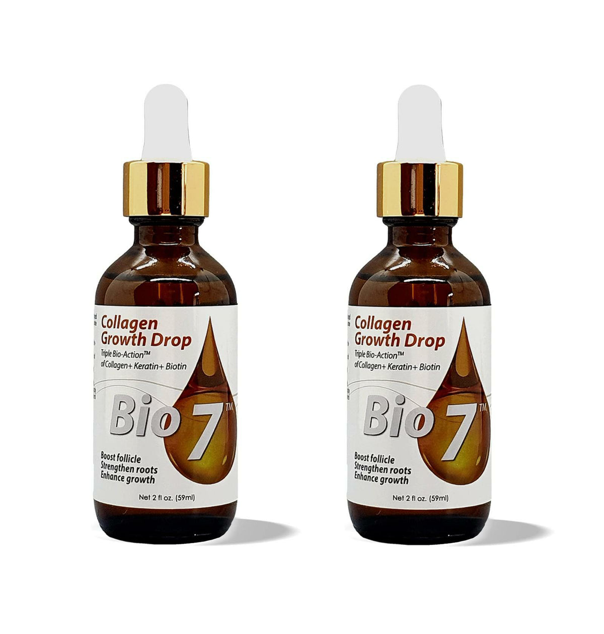 BIO7 COLLAGEN HAIR GROWTH DROP TRIPLE BIO-ACTION OF COLLAGEN + KERATIN + BIOTIN - 2 Fl Oz (2 Pack) - Boost Follicle, Strengthen roots, Enhance Hair Growth, Repair and Grow Damaged Hair, Improve Hair Density, Strengthens Hair Shaft - Keratin, By Natures
