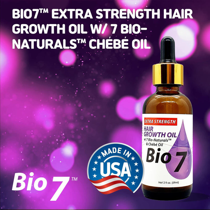 BIO7 EXTRA STRENGTH HAIR GROWTH OIL W/ 7 BIO-NATURALS CHEBE OIL - 2 Fl Oz (2 Pack) - Strengthen, Thicken and Grow Your Hair, Condition Your Scalp, Prevent Hair Breakage, Supply Valuable Nutrients To Hair and Scalp - By Natures