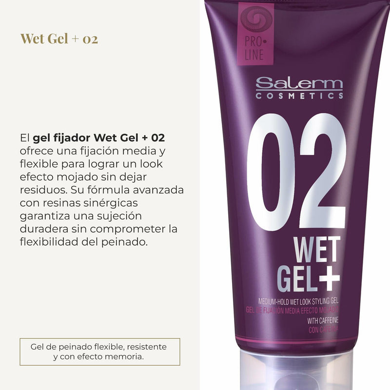 SALERM - Hair Styling Gel - Pro Line Wet Gel + 02-200 ml - Medium Hold - Wet Effect - with Caffeine and Fixative Resins - Leaves No Residue - Antioxidant and Energizing Effect - Quick Drying