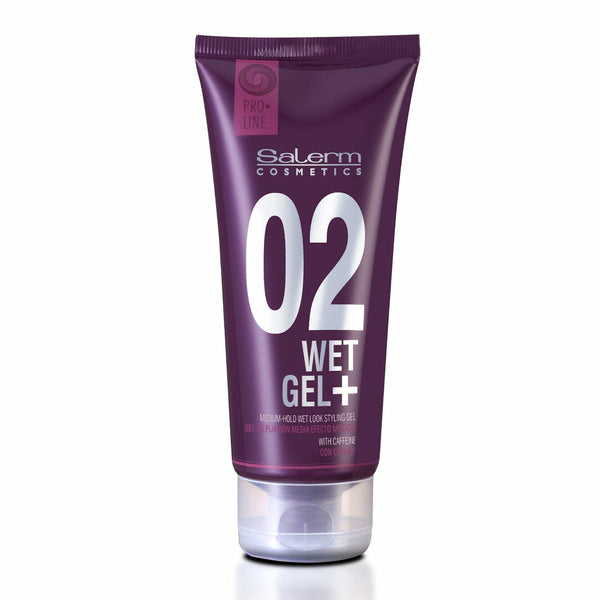 SALERM - Hair Styling Gel - Pro Line Wet Gel + 02-200 ml - Medium Hold - Wet Effect - with Caffeine and Fixative Resins - Leaves No Residue - Antioxidant and Energizing Effect - Quick Drying