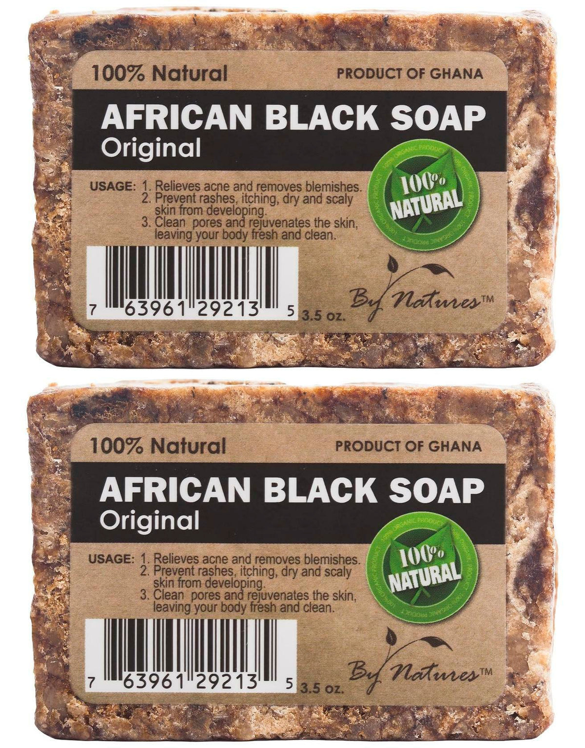 By Natures 100% Natural African Black Soap Original 3.5 Oz (Pack of 2)