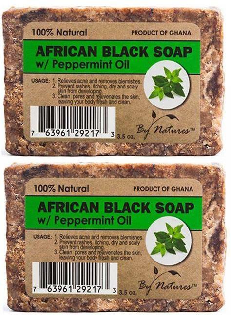 By Natures 100% Natural African Black Soap With Peppermint Oil 3.5 Oz (Pack of 2)
