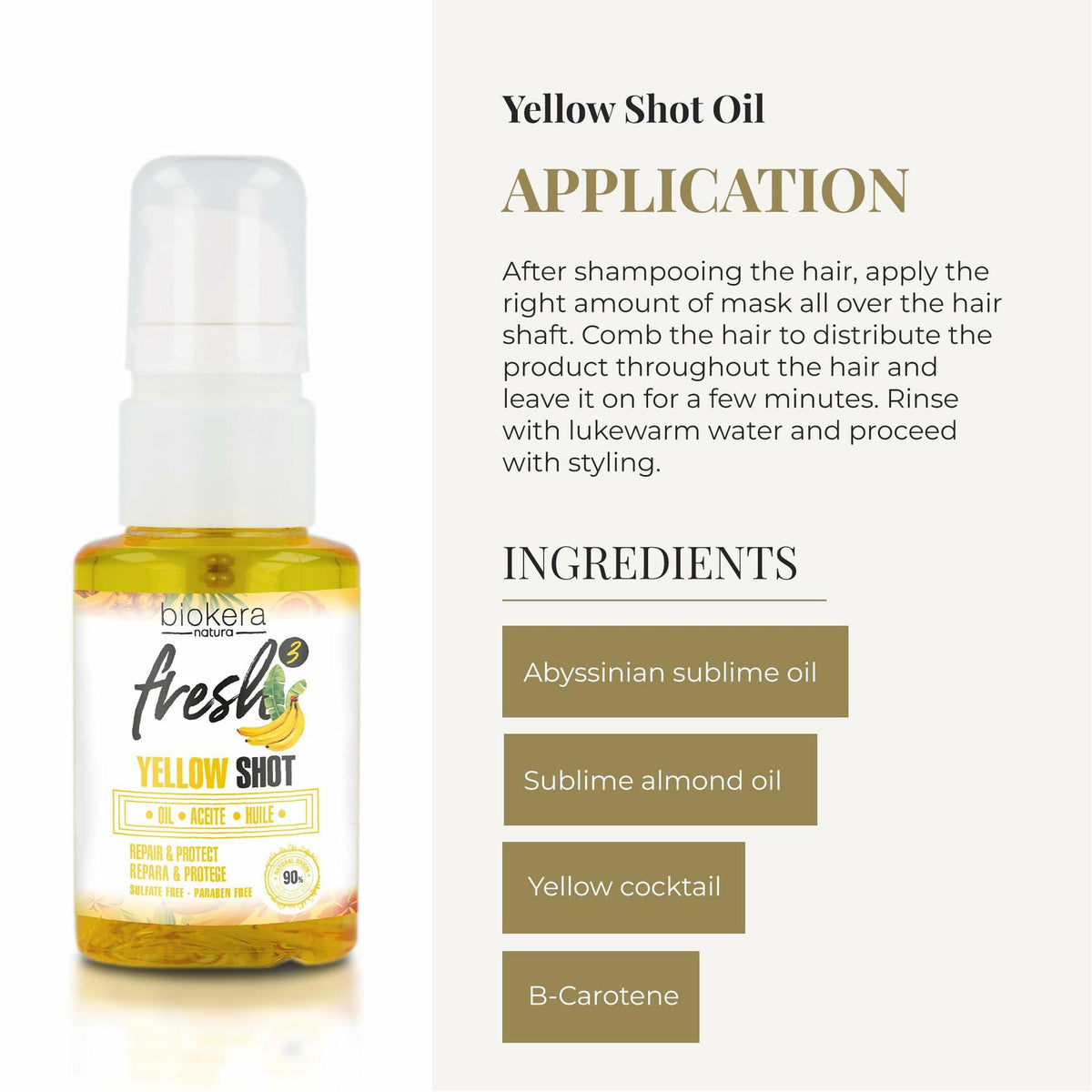 SALERM - Hair Oil - Biokera Fresh Yellow Shot Oil - 75 ml - Abyssinian and Almond Oil - Nourishes, Repairs, and Protects Damaged Hair - Shinier Hair - Sulfate-Free and Paraben-Free