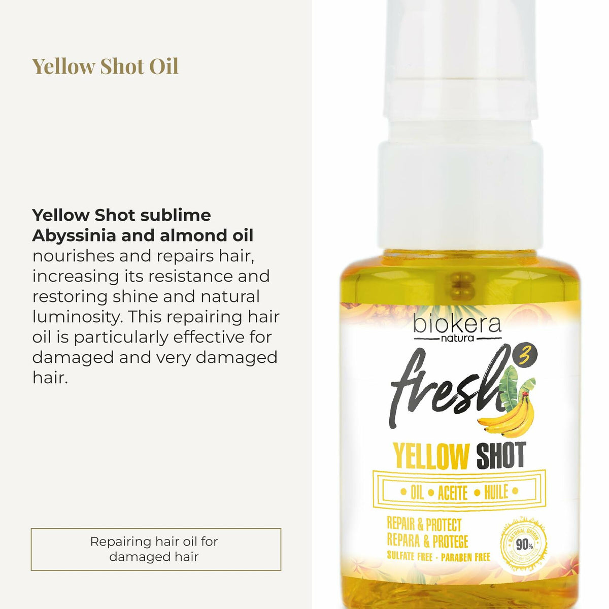 SALERM - Hair Oil - Biokera Fresh Yellow Shot Oil - 75 ml - Abyssinian and Almond Oil - Nourishes, Repairs, and Protects Damaged Hair - Shinier Hair - Sulfate-Free and Paraben-Free
