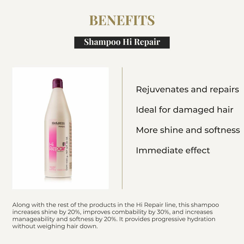 SALERM - Repairing Shampoo - Hi Repair Shampoo - 1000 ml - Deep Hydration for Damaged Hair - Repairs and Rejuvenates - Shinier and Softer Hair - Immediate Effect