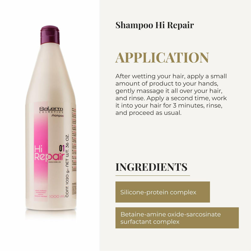 SALERM - Repairing Shampoo - Hi Repair Shampoo - 1000 ml - Deep Hydration for Damaged Hair - Repairs and Rejuvenates - Shinier and Softer Hair - Immediate Effect