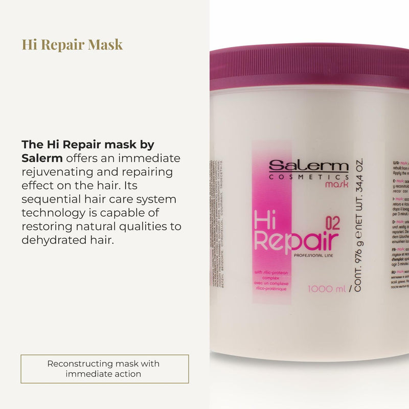 SALERM - Hair Repair Mask - Hi Repair Mask 02-1000 ml - Deeply Moisturizes Damaged Hair - Repairs and Rejuvenates - Shinier and Softer Hair - Immediate Effect