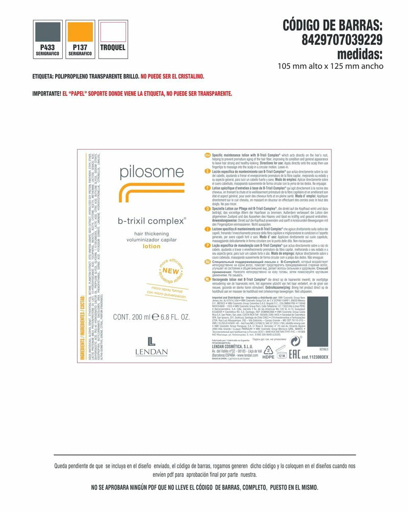 Lendan Pilosome Stimul B-Trixil Complex Hair Kit of Shampoo 33.8 fl. oz. and Lotion 6.8 fl. oz.