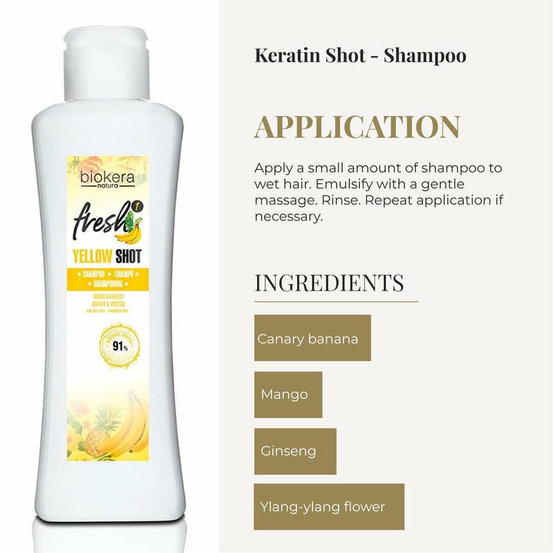 SALERM - Repair Shampoo Yellow Shot - Biokera Fresh - 300 ml - Repairs and Protects - For Shiny, Frizz-Free Hair - Sulfate-Free and Paraben-Free Shampoo