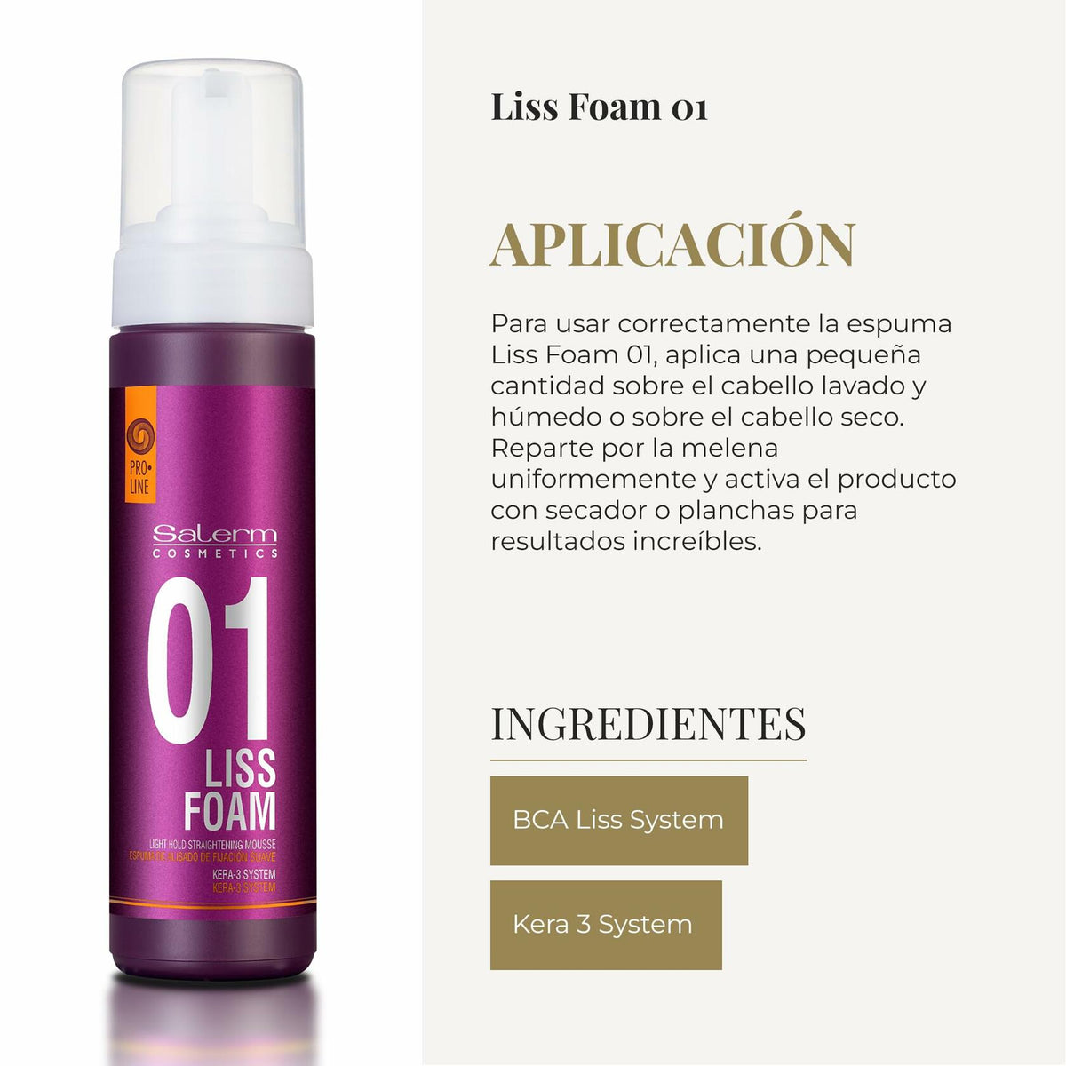 SALERM - Straight Hair Foam - Pro Line Liss Foam 01-200 ml - Eases and Improves Straightening Results - Anti-Frizz - Light Hold - Heat Protector - Treats and Repairs Hair