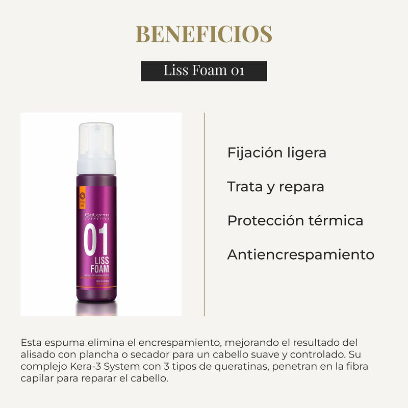 SALERM - Straight Hair Foam - Pro Line Liss Foam 01-200 ml - Eases and Improves Straightening Results - Anti-Frizz - Light Hold - Heat Protector - Treats and Repairs Hair