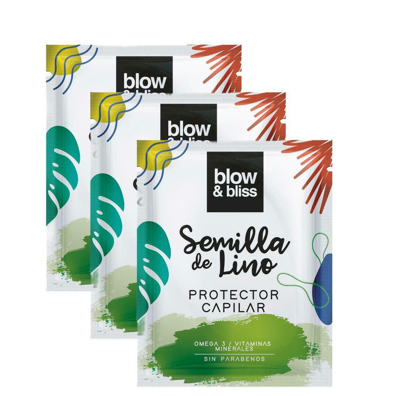 Blow & Bliss Flax Seed Protection Hair Treatment Mask with Omega 3 Vitamins and Minerals restores Shine and Silkness 1.01 oz (Pack of 3)