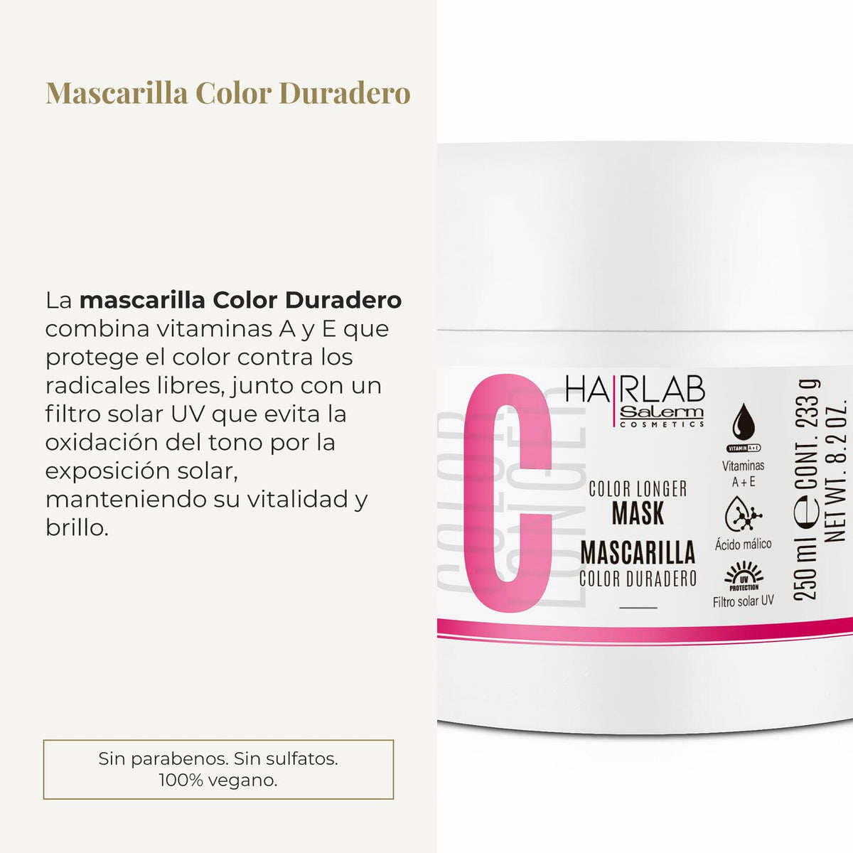 Salerm Cosmetics HAIRLAB COLOR LONGER 3-PIECE KIT, Shampoo 10.6oz + Conditioner 9.8oz + Mask 8.2oz