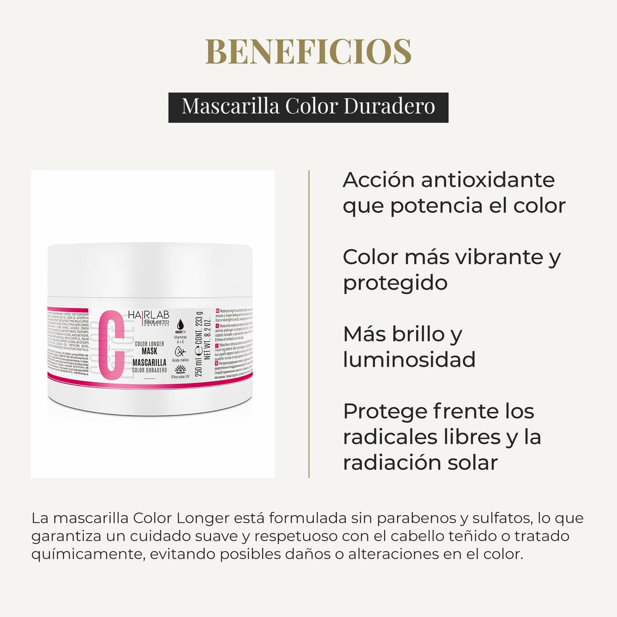 Salerm Cosmetics HAIRLAB COLOR LONGER 3-PIECE KIT, Shampoo 10.6oz + Conditioner 9.8oz + Mask 8.2oz