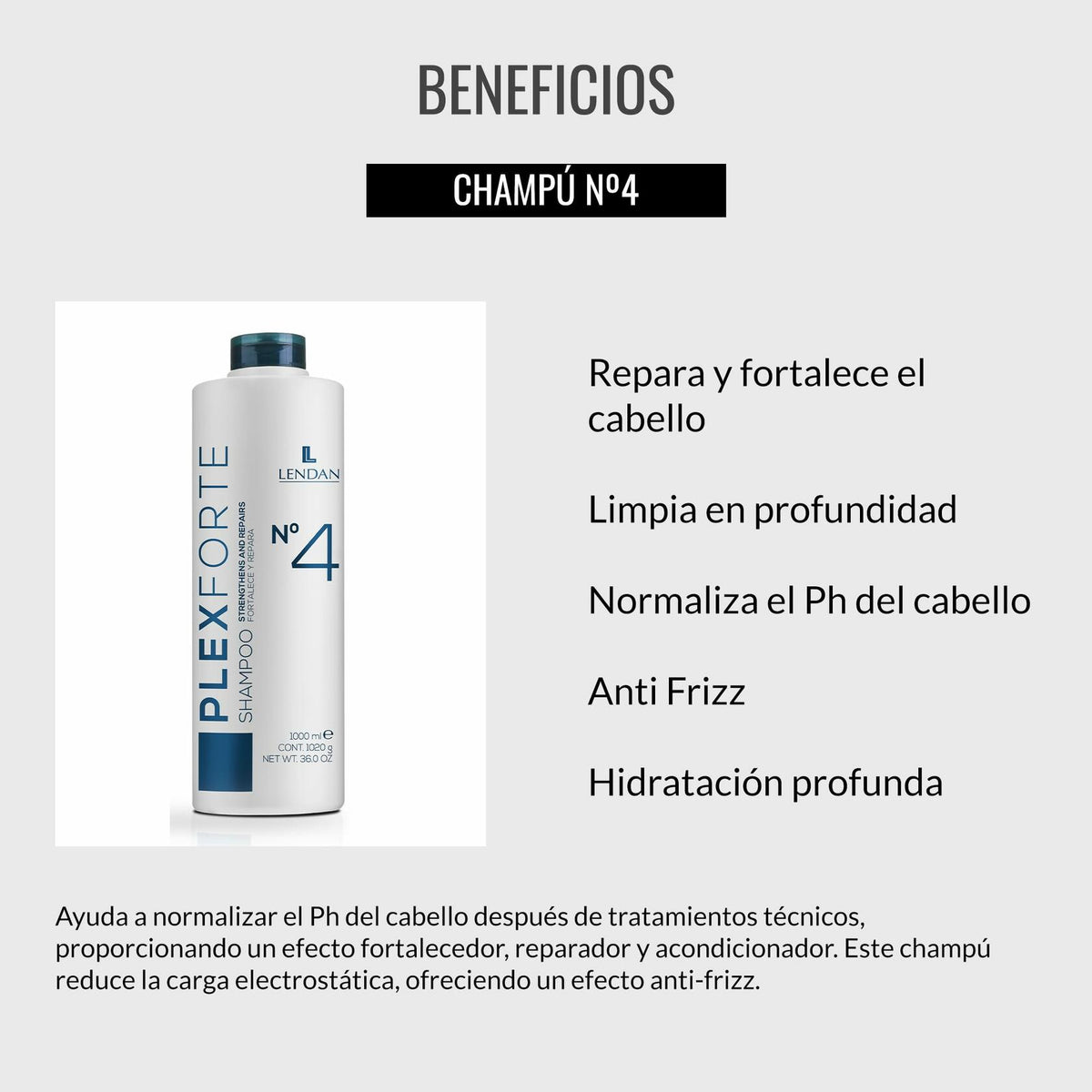 Lendan PlexForte No. 4 Hair Shampoo, 33.8 fl.oz / 1000 ml