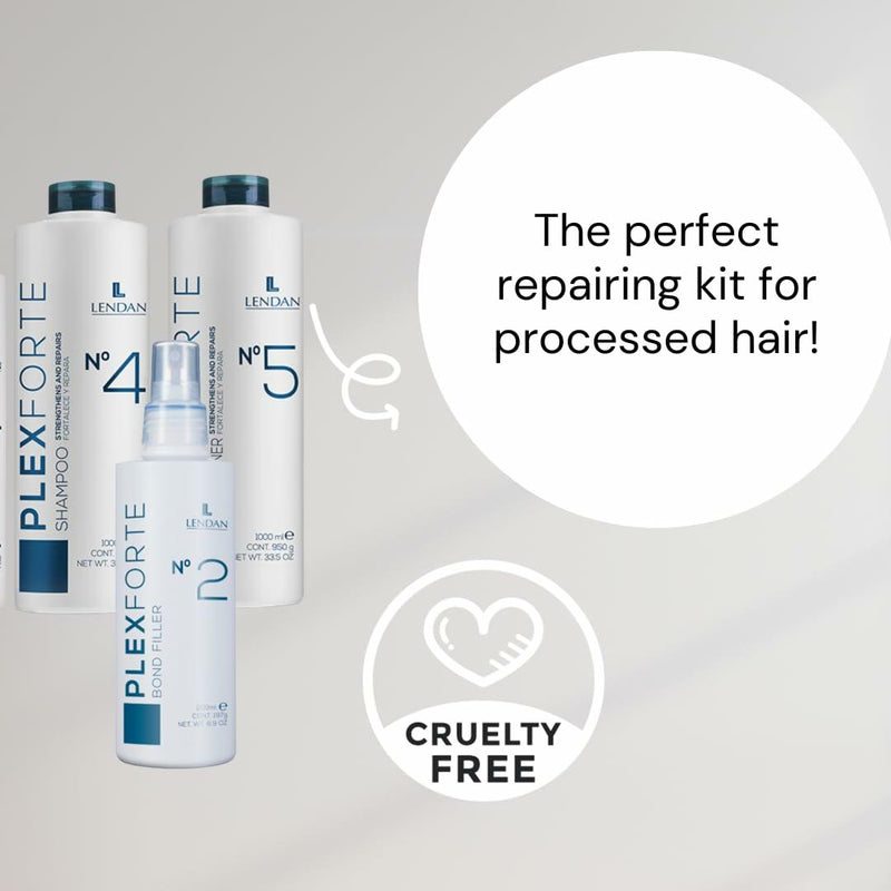 Lendan PlexForte Hair Kit of No. 4 Shampoo 33.1 fl. oz., No. 5 Conditioner 33.1 fl. oz., and No. 2 Bond Filler, 3 Pack Bundle