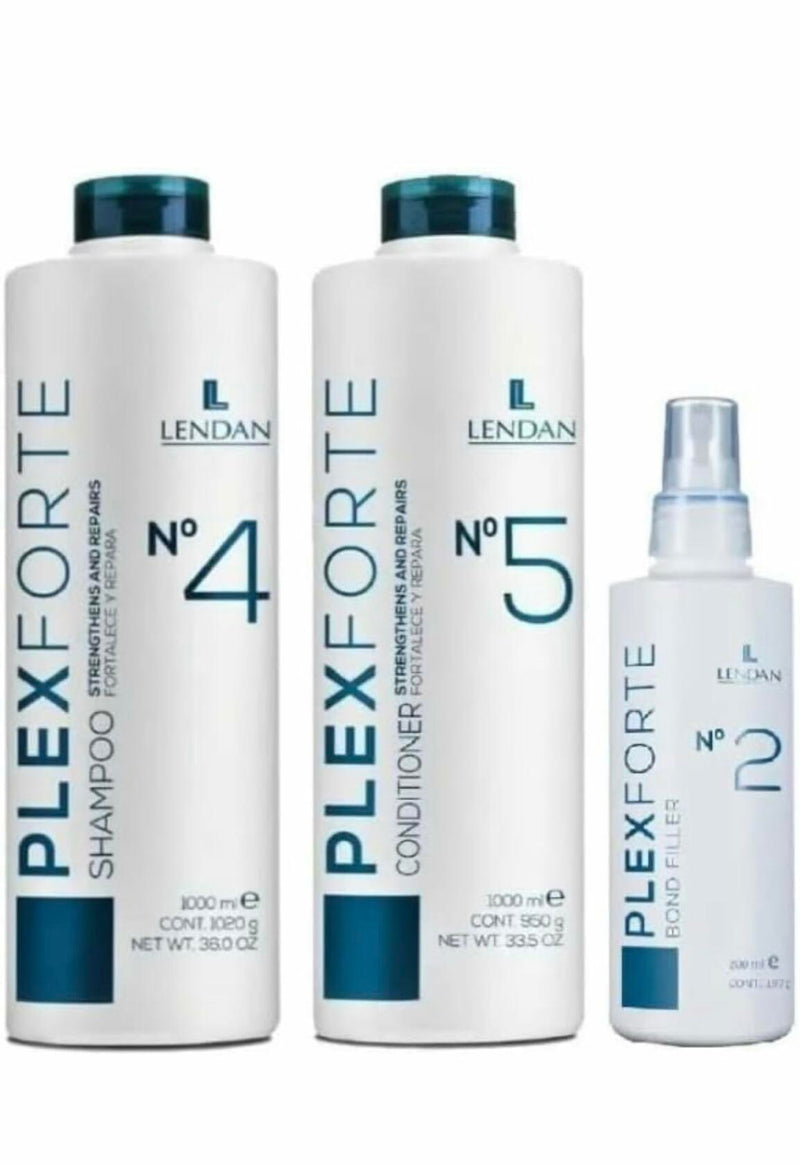 Lendan PlexForte Hair Kit of No. 4 Shampoo 33.1 fl. oz., No. 5 Conditioner 33.1 fl. oz., and No. 2 Bond Filler, 3 Pack Bundle