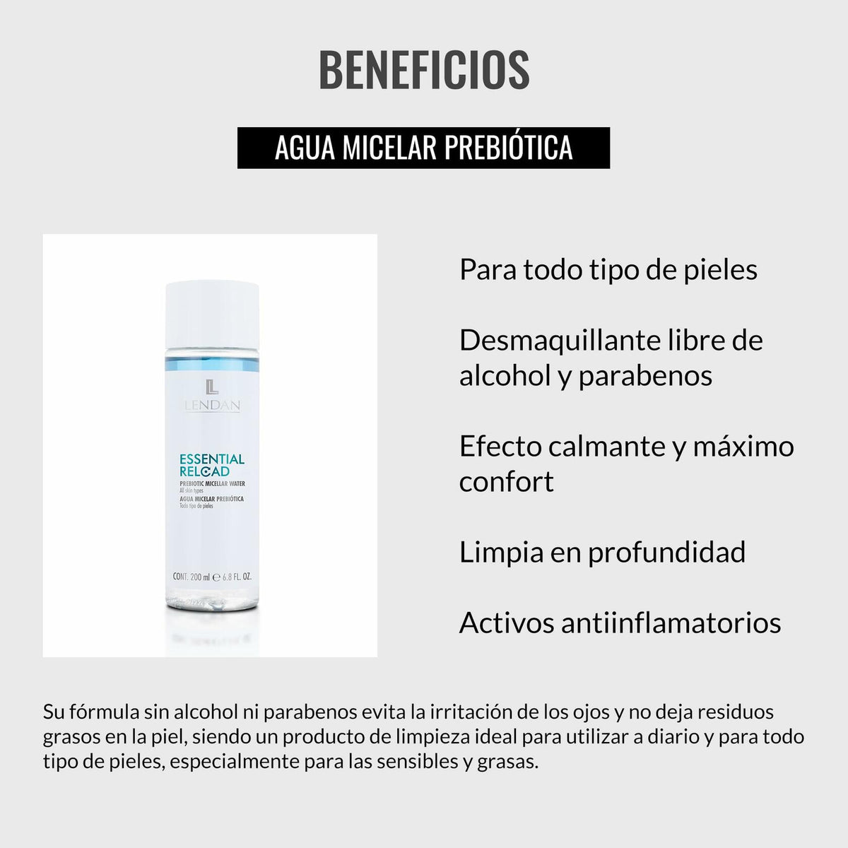 LENDAN - Micellar Water - Essential Reload Prebiotic - 200 ml - for All Skin Types