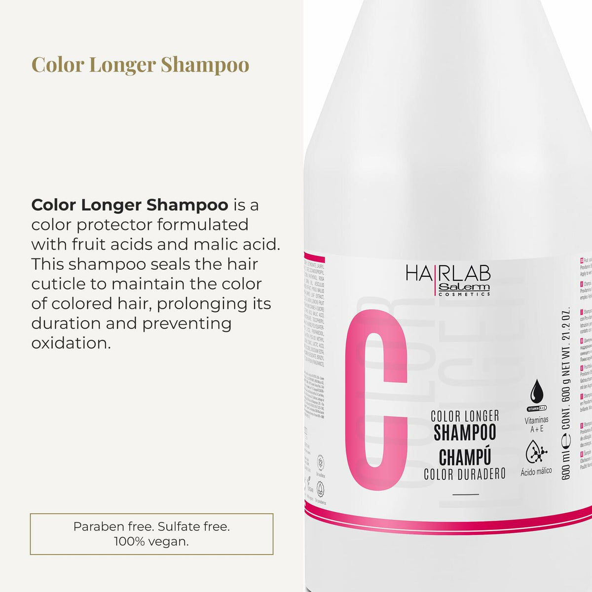 SALERM - Dyed, Bleached, or Gray Hair Shampoo - Shampoo Color Longer Hair Lab - 600 ml