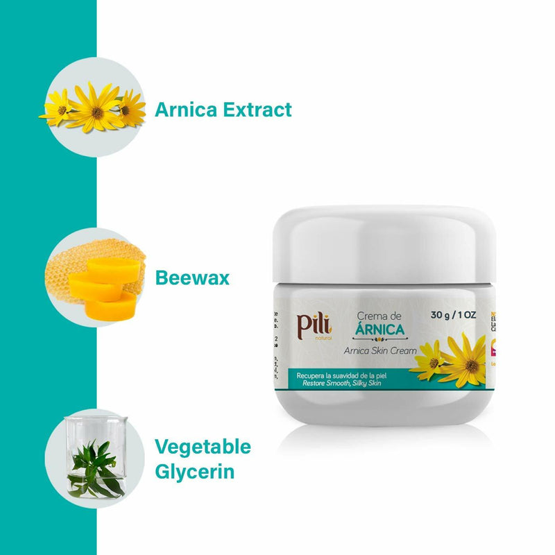 Pili Natural Arnica Cream (2 Pack)  - Restore Skin conditions - Crema de Arnica -1 oz