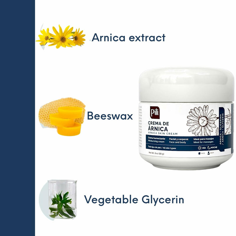 Pili Natural Arnica Cream (3 Pack)  - Restore Skin conditions - Crema de Arnica -1 oz