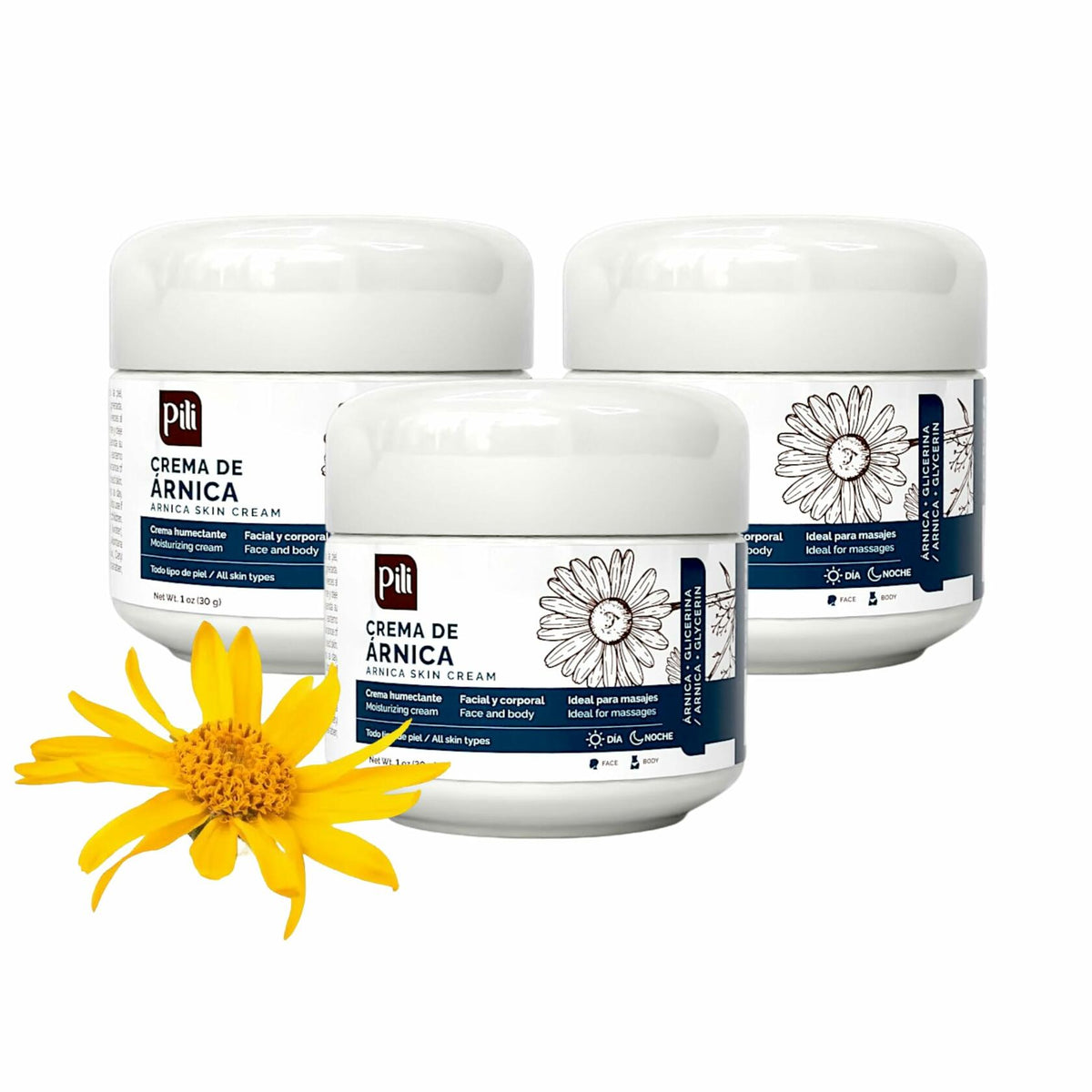 Pili Natural · Crema de árnica · 1 oz · paquete de 3